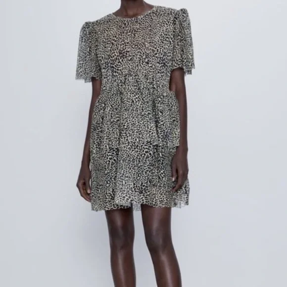 zara short printed tulle dress Zara Short Printed Tulle Dress.NWT, Size : S